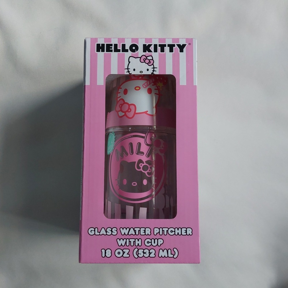 Hello Kitty Glass Water Pitcher With Cup 18 oz Sanrio‎